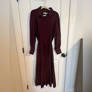LOFT Deep Burgundy Long Sleeve Dress
